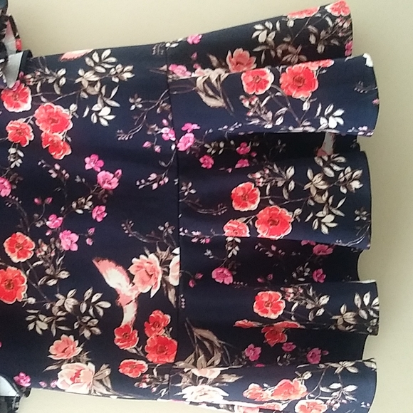 Birds & Floral Pattern Bell Sleeve Flounce Ruffle Hem Dress sz 14 - Picture 5 of 16